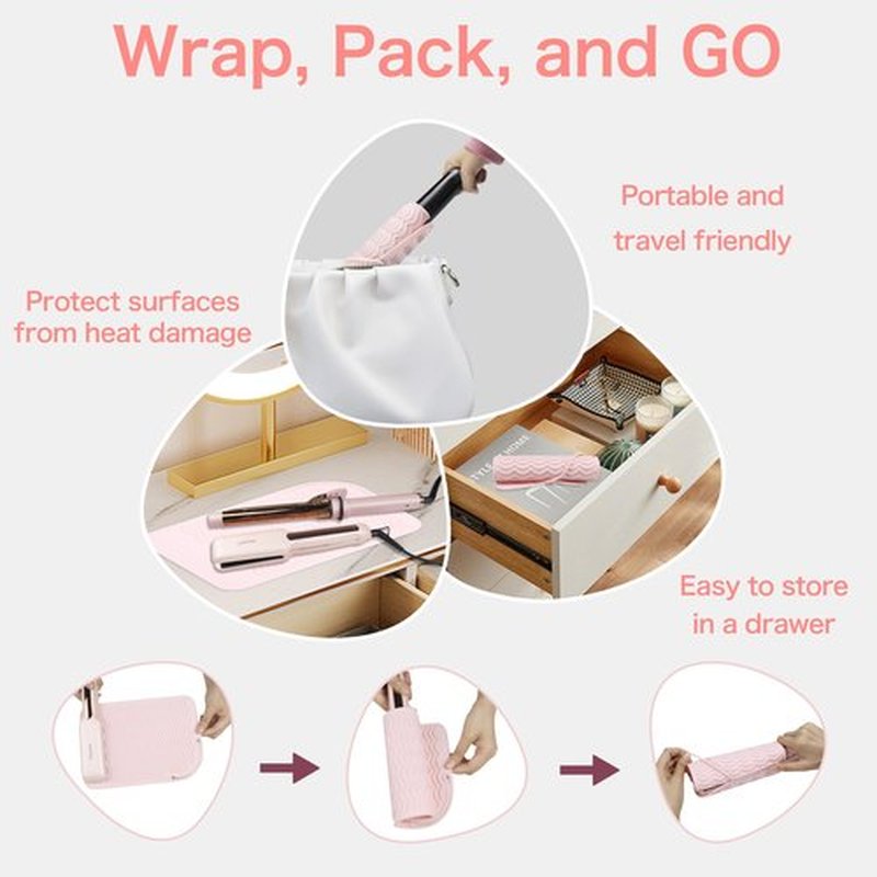Heysam Professional Heating Pad Silicone Mat for Hair Tools, Travel Heat Mat Cover for Flat Iron Hair Straightener and Curling Iron Mat, Non-Slip Silicone Mat Pouch for Countertop, Size 9"x6.5"