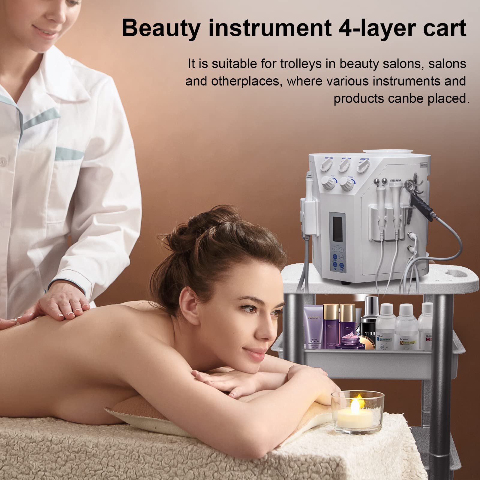 Facial Trolley Beauty Salon Cart 4 Layers Tray Sliver Colour Al Frame with White ABS Wheels Elitzia ETTRO5S