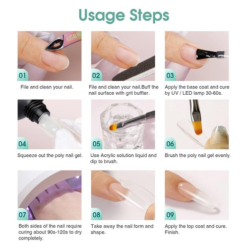 ROSALIND 2 oz Clear Poly Nail Gel - Professional Nail Extension Gel for Long Lasting DIY & Salon Nails, Quick Dry UV/LED Light Cured Transparent Builder Clear Gels Base