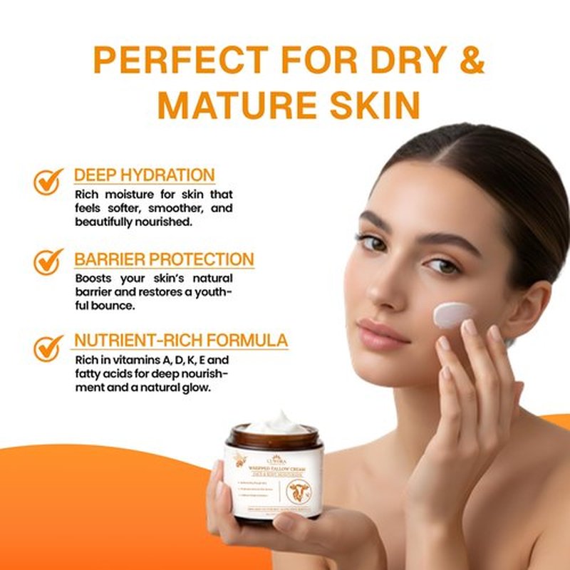 LUWORA Grass-Fed Beef Tallow Cream – Organic Moisturizing Tallow Balm for Face & Body, Whipped Tallow and Honey Balm Moisturizer, Anti Aging Skin Cream, Deep Hydration for Dry & Sensitive Skin