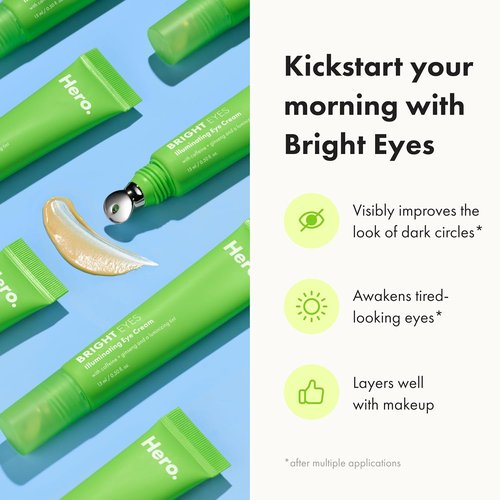 HERO COSMETICS Bright Eyes Eye Cream - Reduces Dark Circles with Cooling Stainless Steel Tip | 0.5 fl oz
