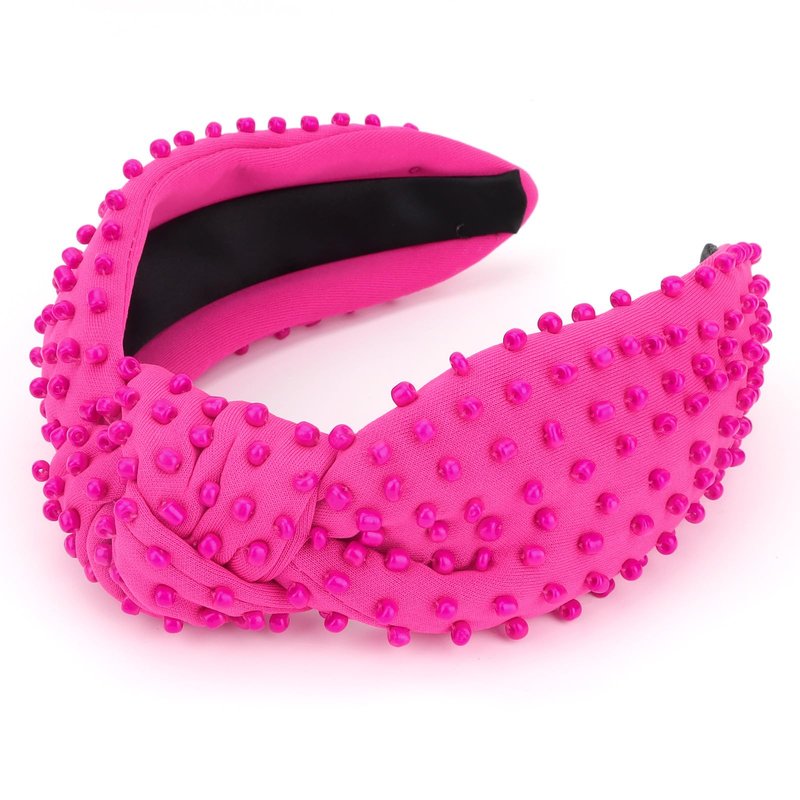 YISSION 1PC Pearl Knotted Headband for Women Non Slip Beaded Headband Wide Pearl Headbands Jeweled Embellished Hairband Hot Pink Head Band Hair Accessories for Women Girls
