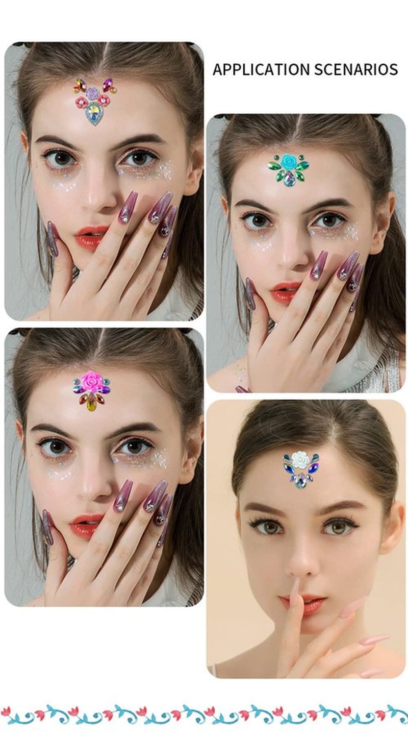 16 Clors Rainbow 3D Rhinestone Crystal Tattoo Sticker Eyebrow drill Glitter Eyeliner Eyebrow Makeup Face Eyes Diamond Temporary Tattoo for Women Festival Accessory DIY Decorations