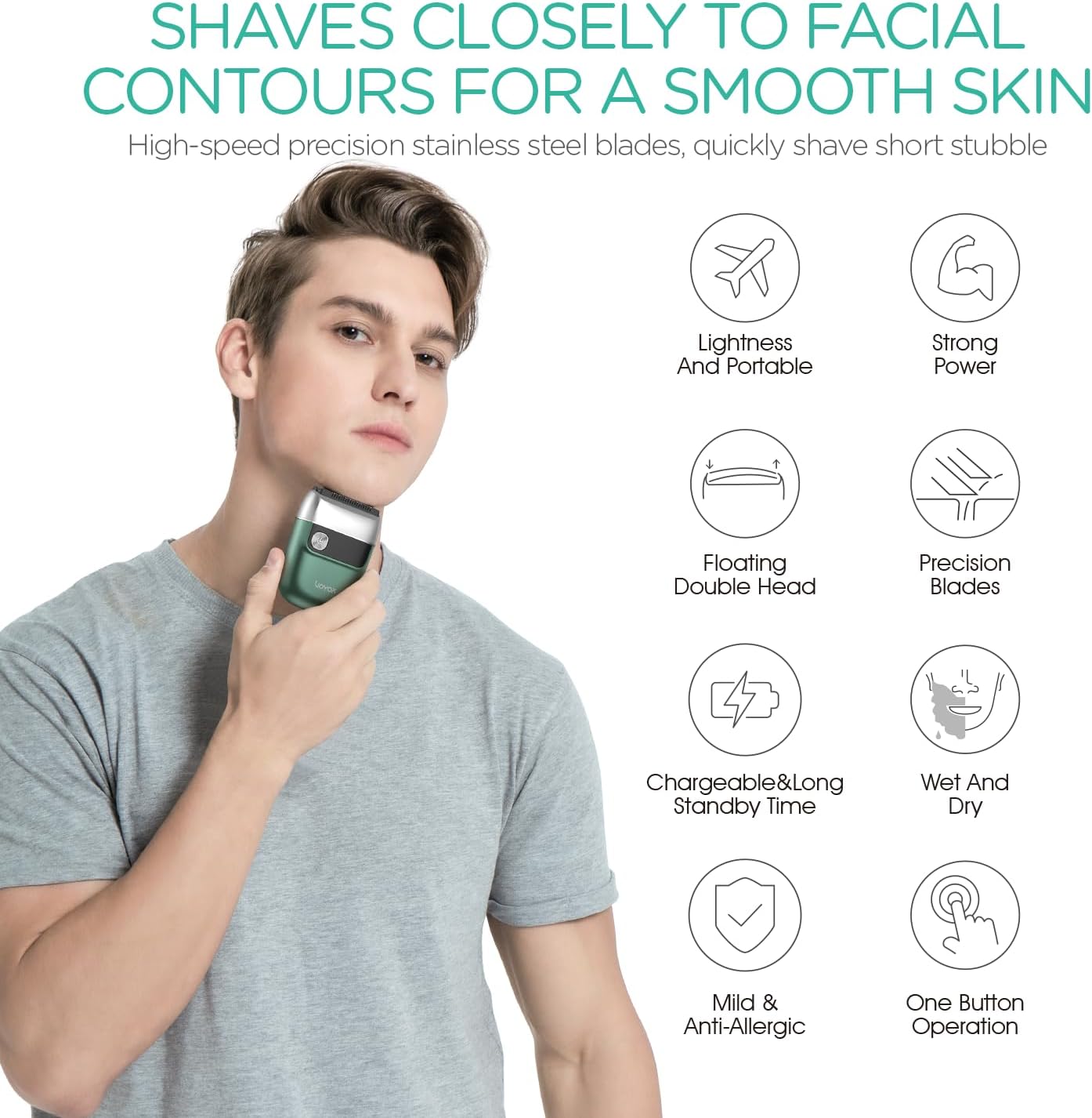 VOYOR Foil Shaver - 2 in 1 Portable Electric Razor for Men | Rechargeable & IPX6 Washable ER300 (Green)
