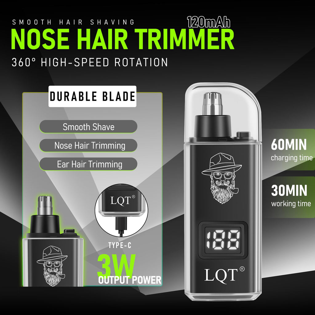LQT Rechargeable Beard Trimmer kit for Mustaches, Nose Hair, and Light Detailing and Grooming with Bonus Wet/Dry Battery Nose Trimmer