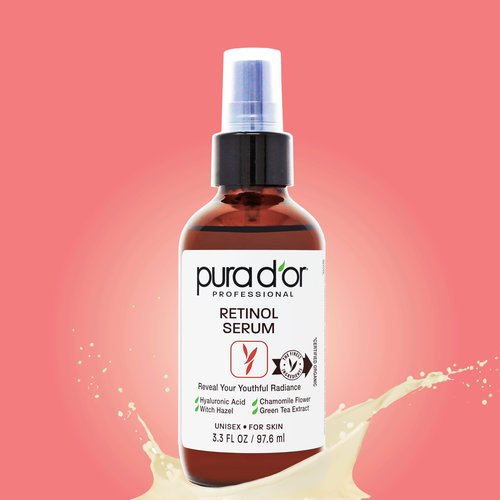 PURA D'OR Retinol Serum Nighttime Facial Skincare – 3.3 oz Overnight Treatment Featuring Aloe Vera Botanical Extracts, Lightweight Fast-Absorbing Hydration for Smoother-Looking Texture, Tone, Radiance
