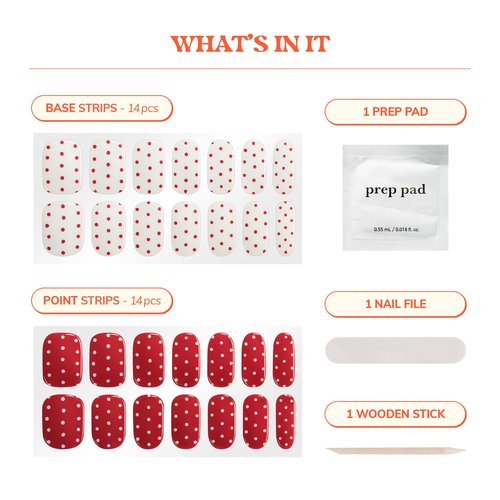 Heyhae Semi Cured Gel Nail Strips | No LED Lamp Needed | Winter, Red, Polka Dots | Easy Apply & Remove, Salon Quality | Includes 28 Strips, 1 Prep Pads, Nail File & Wooden stick - Hey, My Wrap Star