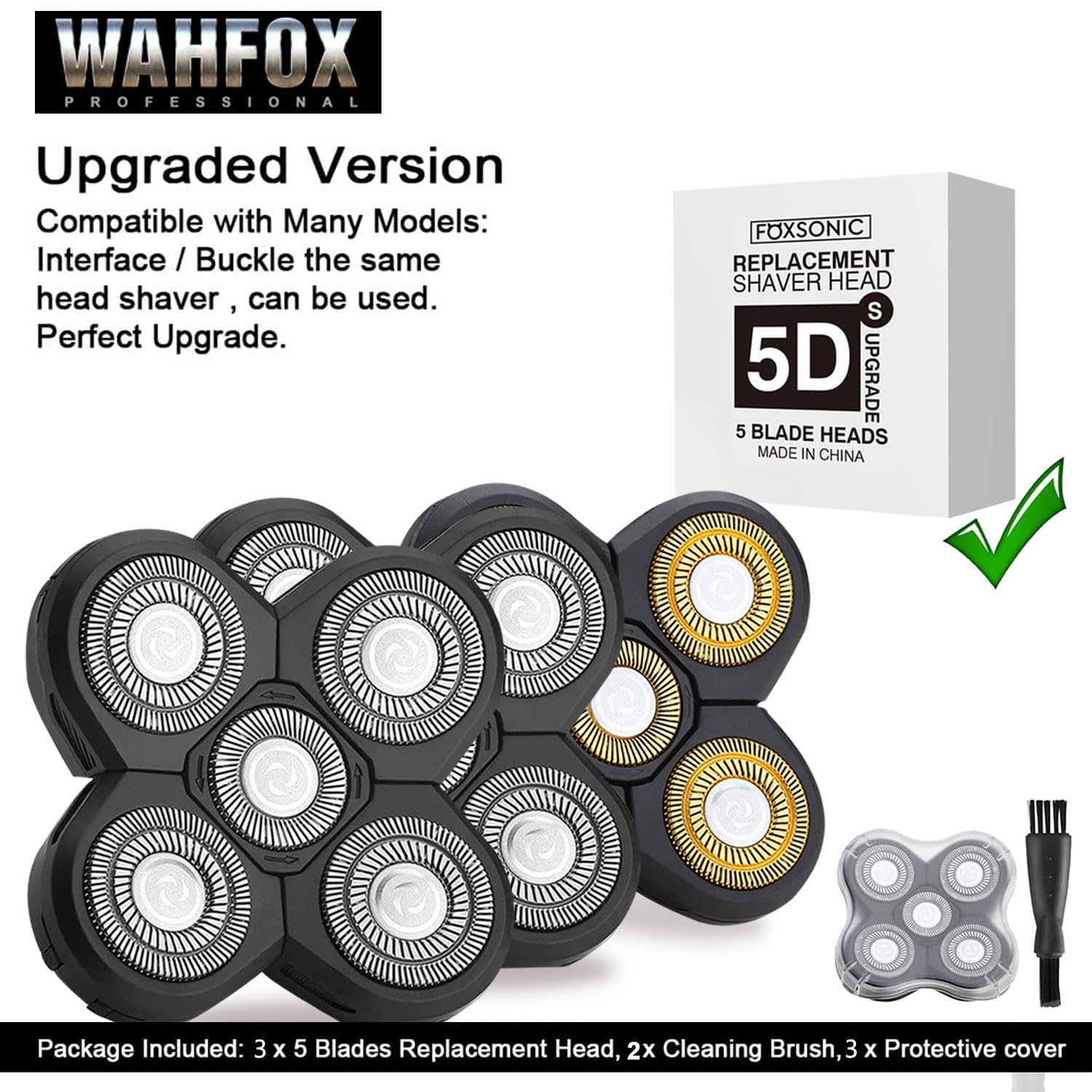 Universal 3 PCS 5 Blades Head Shaver Replacement Heads for Mainstream Shaver Brands, Eelectric Shaver Replacement Replacement Blades (1 Gold + 2 Silver)