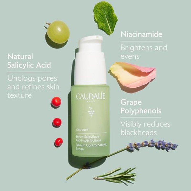 Caudalie Vinopure Acne-Prone Skin Trio - Skin Perfecting Serum, Purifying Gel Cleanser & Spot Solution