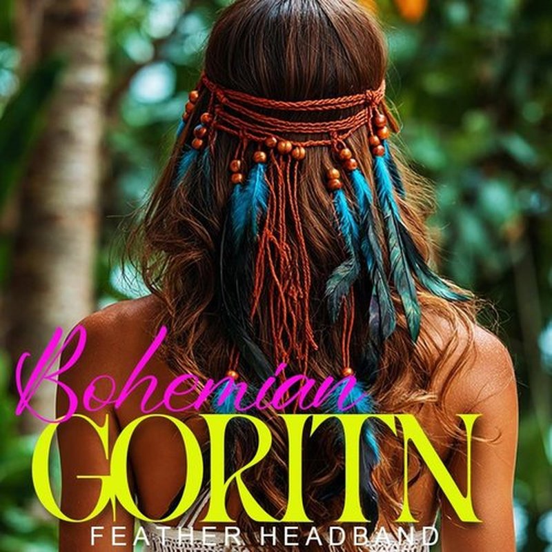 GORTIN Boho Feather Headband Hippie Headpiece Gypsy Indian Costume Headdress Hair Accessory for Women (A-Blue, One size)