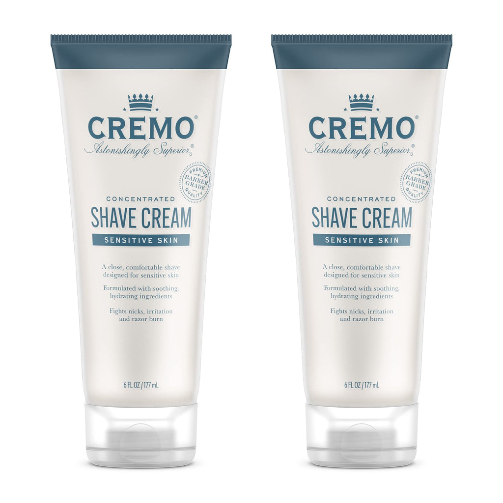 Cremo Sensitive Shave Cream (2 Pack), Astonishingly Superior Ultra-Slick Shaving Cream for Men, Fights Nicks, Cuts And Razor Burn, 6 Fl Oz