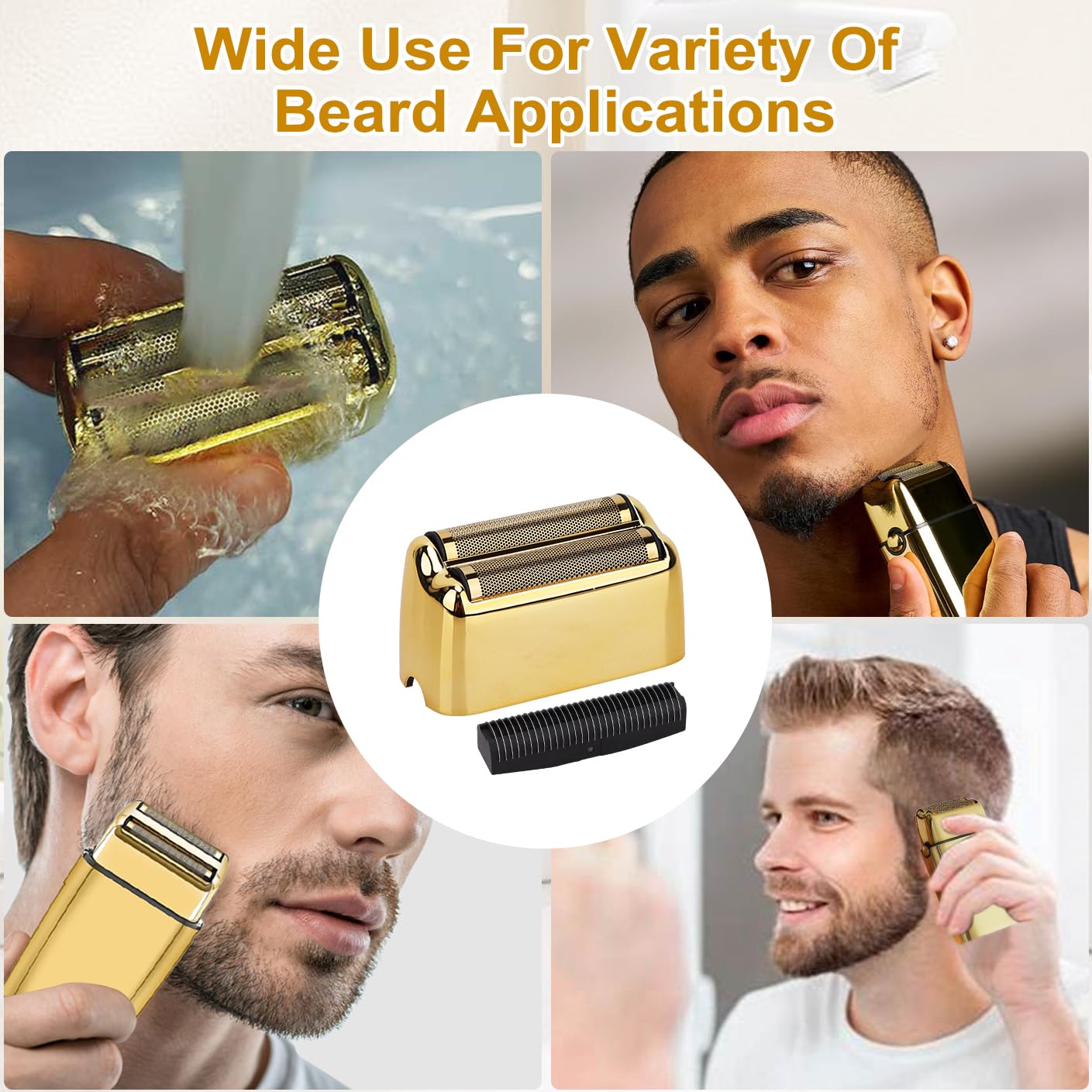 Replacement Foil and Cutter Head - Compatible with Baby*liss Foil Shaver，Double Foil Shaver Replacement Head, Compatible with BaBy*lissPRO trimmer Barberology FXFS2 Electric Razors(Gold)