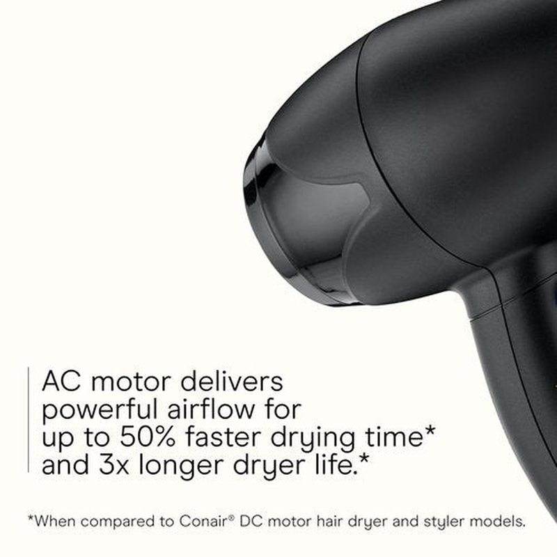 INFINITI PRO CONAIR Travel Hair Dryer - 1600W Compact Blow Dryer with Concentrator | Lightweight & Fast Drying, Black
