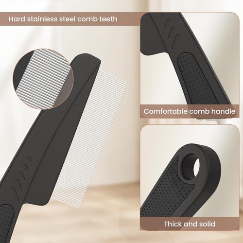 Dandruff Comb | Fine Tooth Stainless Steel Scalp Detox Tool for Lice Removal - Black & Orange
