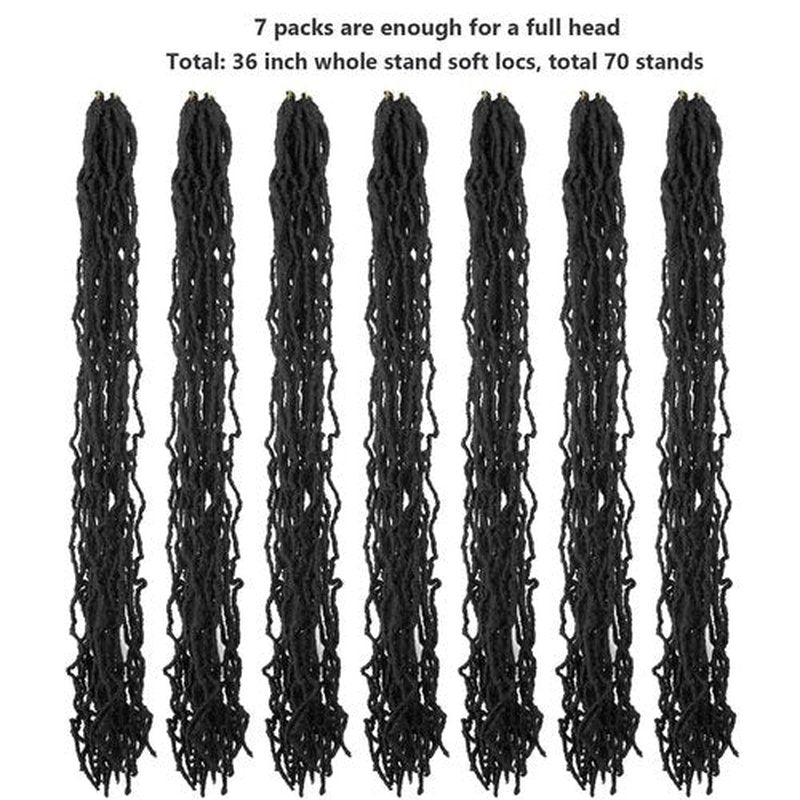 7 Packs 36 Inch Soft Locs Crochet Hair Pre Looped Curly Wavy Distressed Faux Locs for Butterfly Locs Crochet Braids for Black Women (1B, 36 Inch(pack of 7))