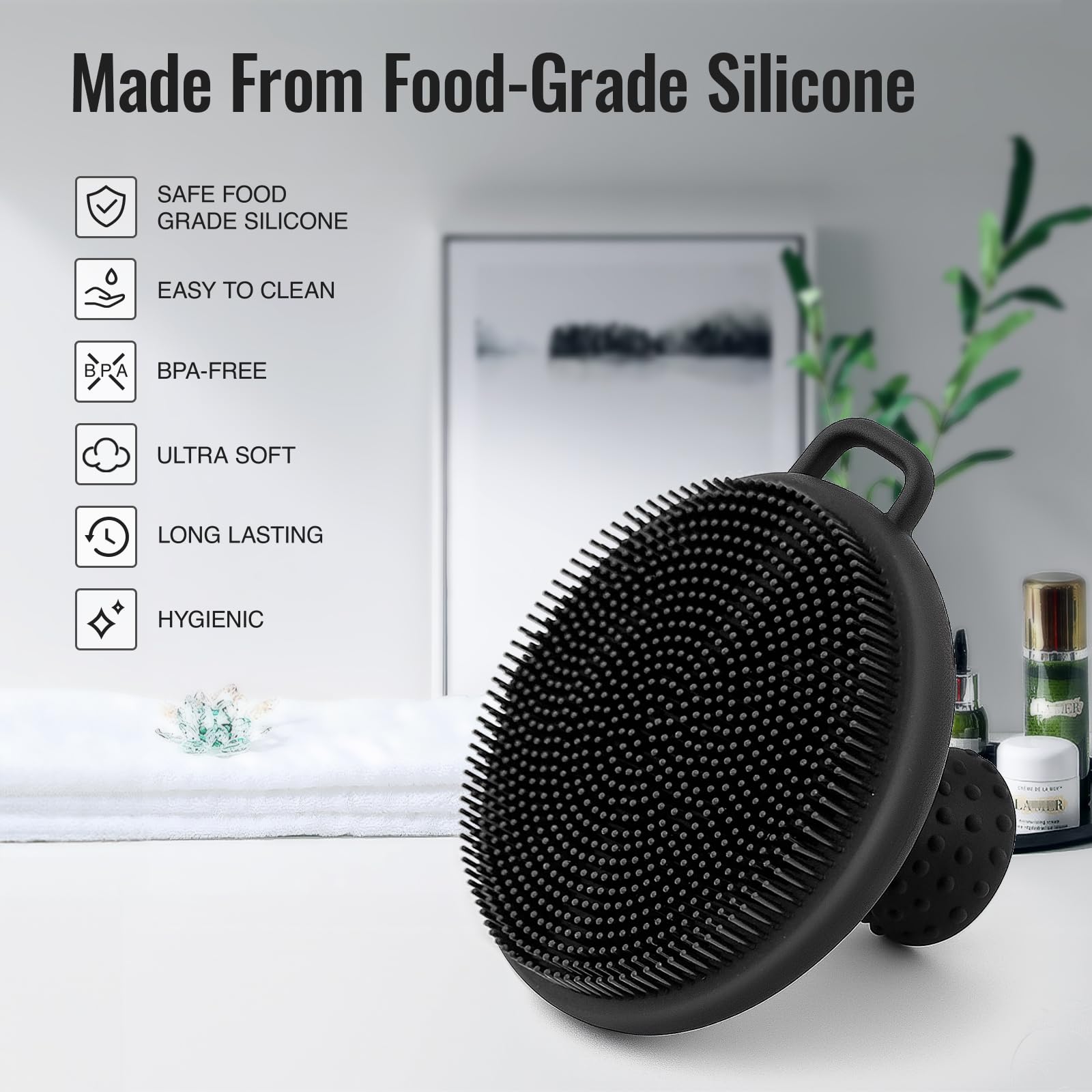 Ithyes Silicone Face Scrubber exfoliator, Facial Cleansing Brush,Gentle Exfoliation and Blackhead Removal for Men and Women, Suitable for Sensitive Skin,Face Exfoliator Tool,1Pack (Black)