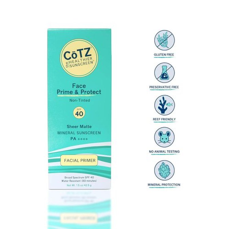 COTZ Face Prime & Protect Mineral Sunscreen - Broad Spectrum SPF 40 Facial Primer, 1.5 oz / 42.5 g