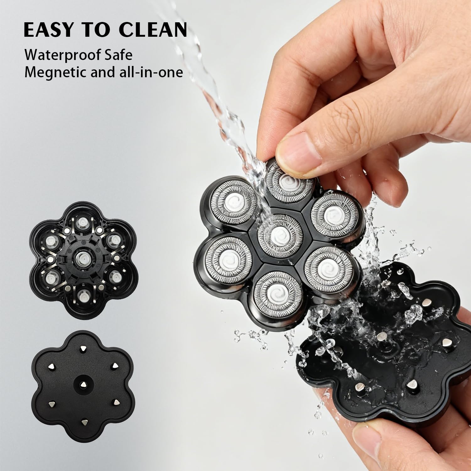 VODOZAVA Head Shaver Replacement Heads Magnetic 7 Blades Razor Replacement Blades Compatible with Freebird Shaver & Other Brands (hmblack7B2P)