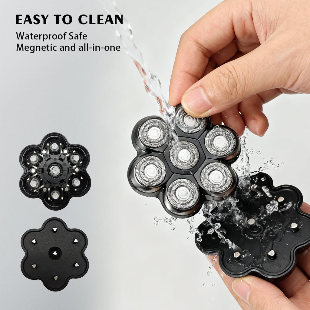 VODOZAVA Head Shaver Replacement Heads Magnetic 7 Blades Razor Replacement Blades Compatible with Freebird Shaver & Other Brands (black7)