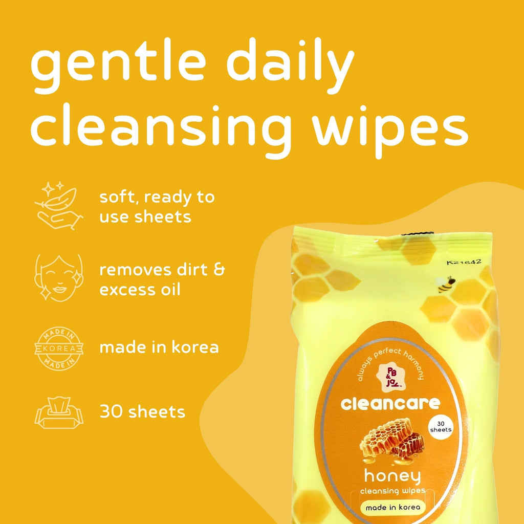 PB & JAY Honey Makeup Remover Wipes | Korean Face Wipes (30 Count)