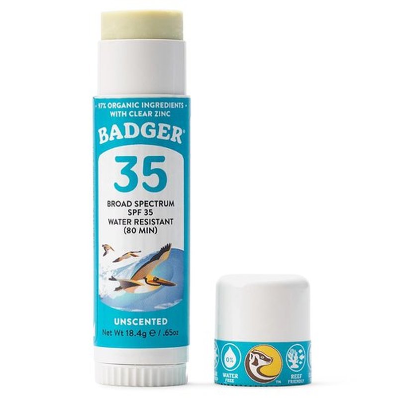 Badger Mineral Sunscreen Face Stick SPF 35 - 97% Organic Unscented Zinc Oxide | Coral Reef Safe, 0.65 oz