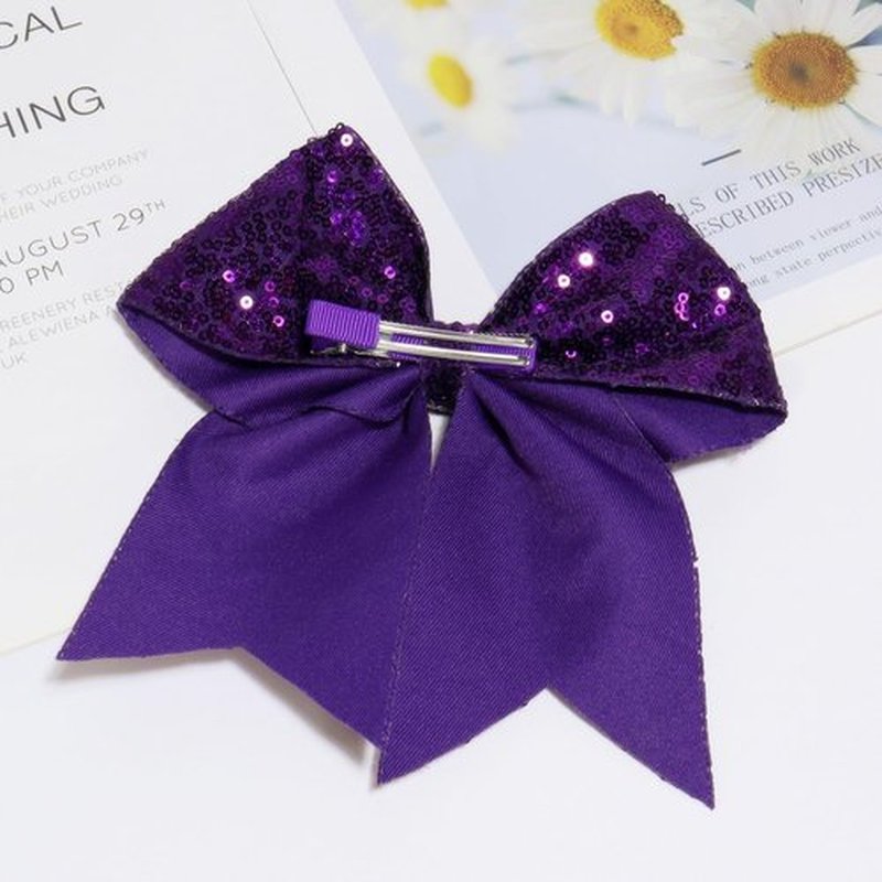 JOYRUBY 7 Inch Large Sequin Hair Bow Clips, Glitter Cheer Dark Purple Bow Hair Clip, Big Bows for Hair Clip Hair Accessories for Teens Girls Party Sports Women Cheerleading (Dark Purple)