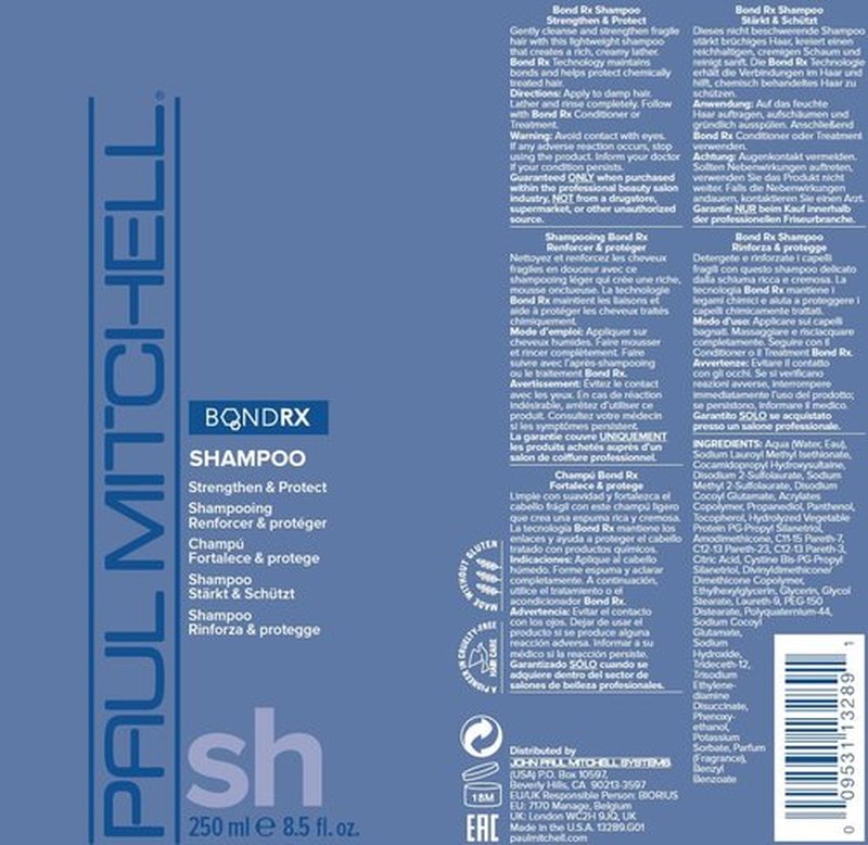 Paul Mitchell Bond Rx Shampoo, Strengthens + Protects, For Chemically Treated + Damaged Hair, 8.5 oz