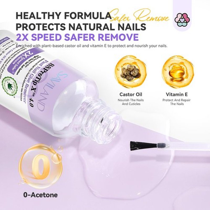 SAVILAND Fast Nail Glue Remover Kit: Press On Nail Remover 4 Pcs Cuticle Tools Easy Removal of Nails Glue and Acrylic Nails Tips 30 ml Debonder Serum and Cuticle Oil Pen Nail Prep Kit