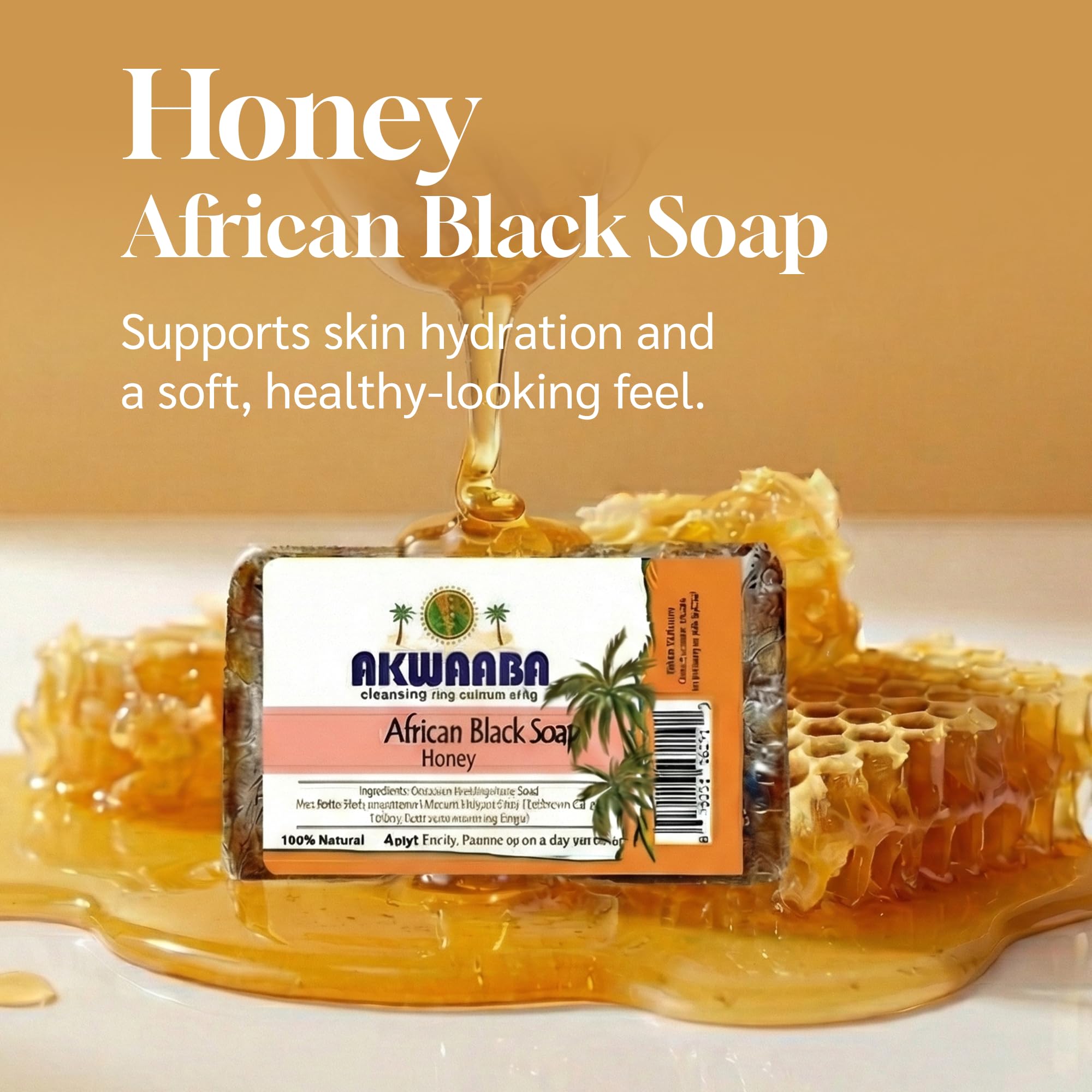 AKWAABA African Black Soap | Honey | Bar Soap | 4 oz | For Face & Body
