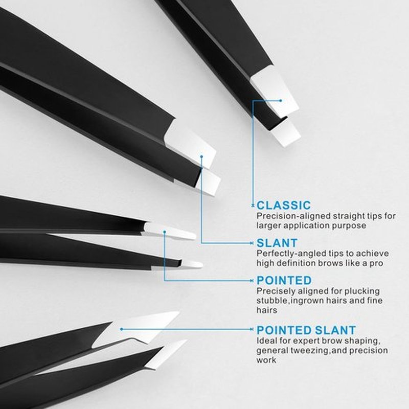 Pefei Tweezers Set - Professional Stainless Steel Eyebrow Tweezers for Precision Hair Removal - Black