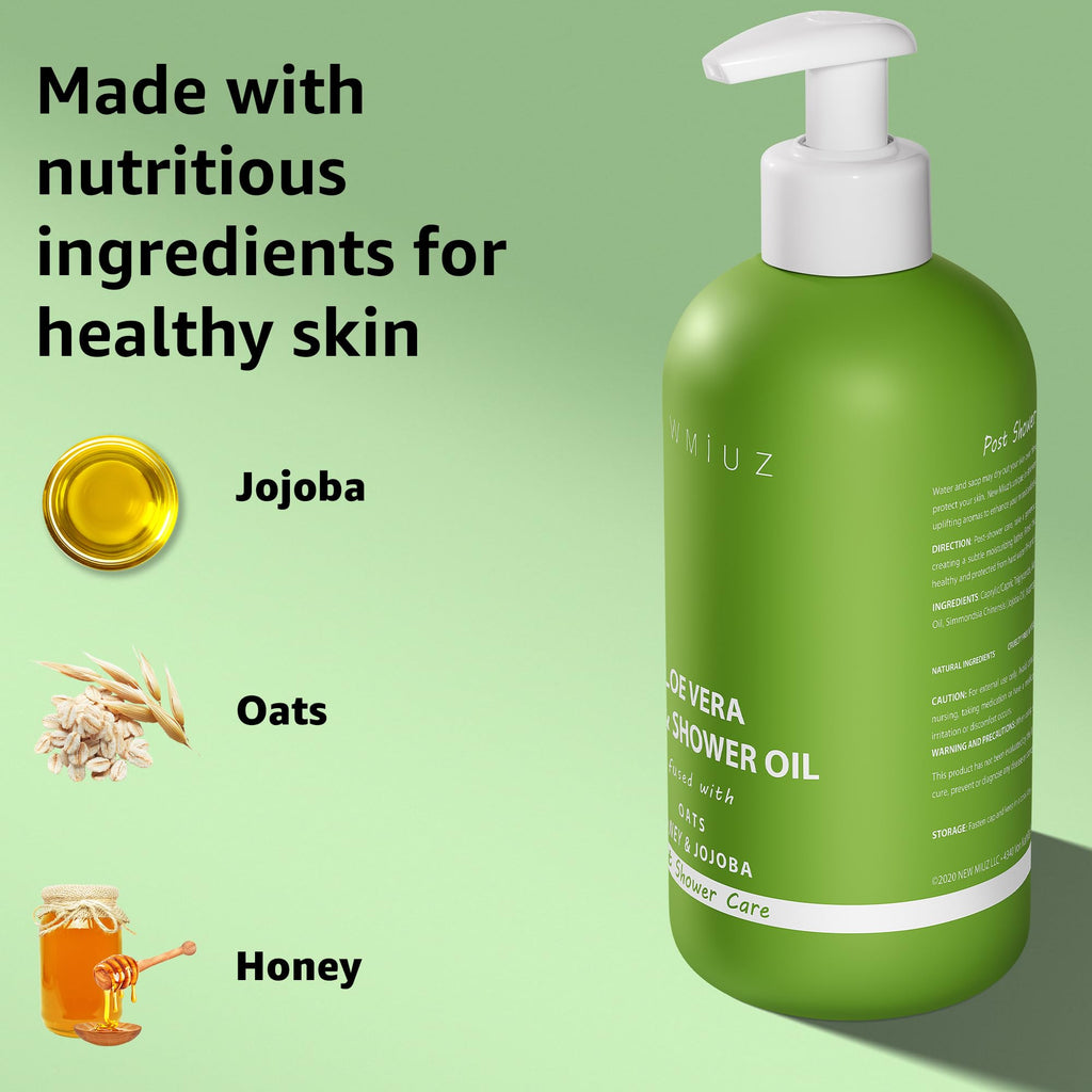 New Miuz Aloe Vera In Shower Body Conditioner Natural Post Shower Care Moisturizer for Body Legs Soothing Bath Oil Honey Oats Jojoba Self Care Spa Gift