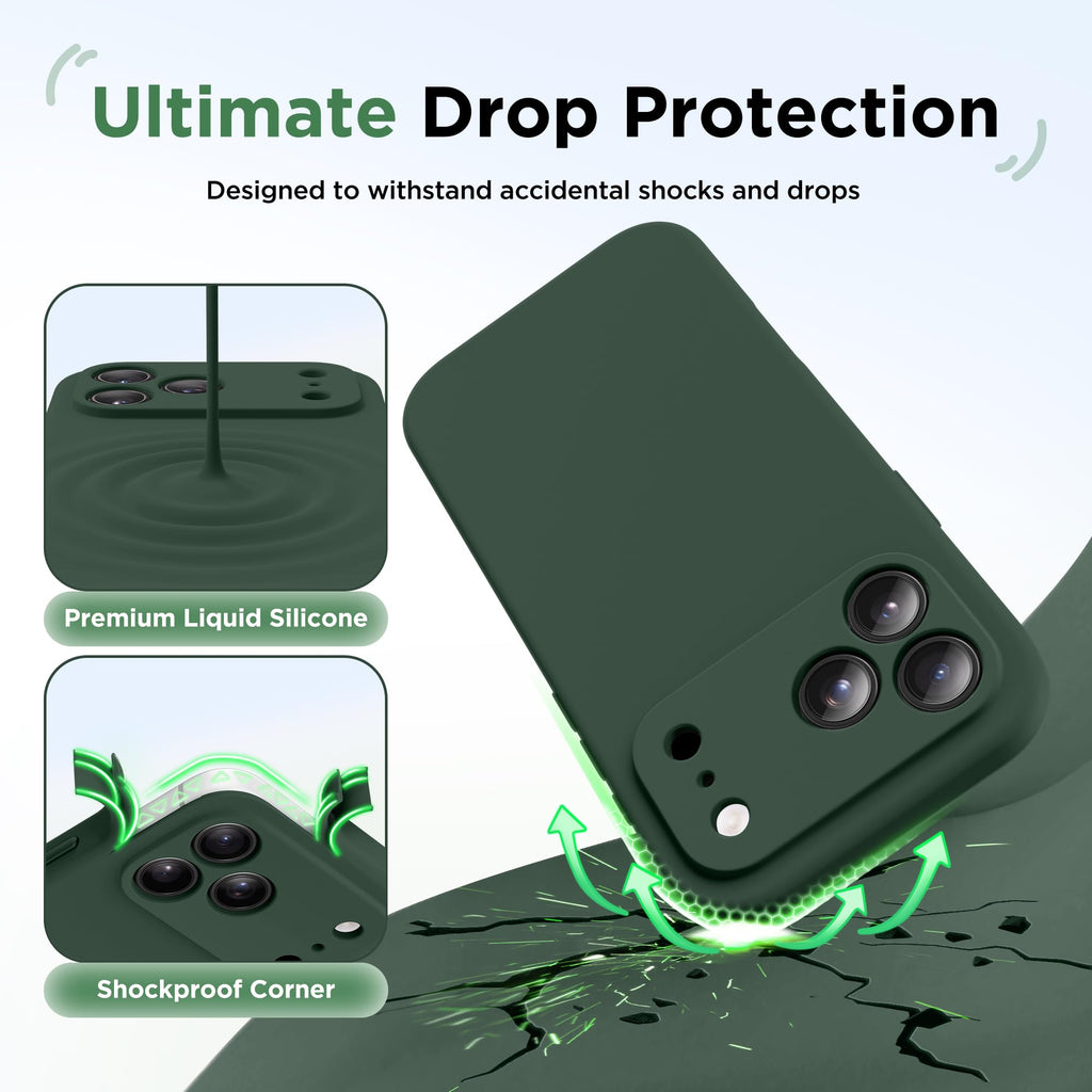 BERFY for iPhone 17 Pro Max Case, Compatible with MagSafe, Built-in Glass Screen Protector, Camera Protection, Shockproof Full Body Phone Case 6.9", Silicone Green