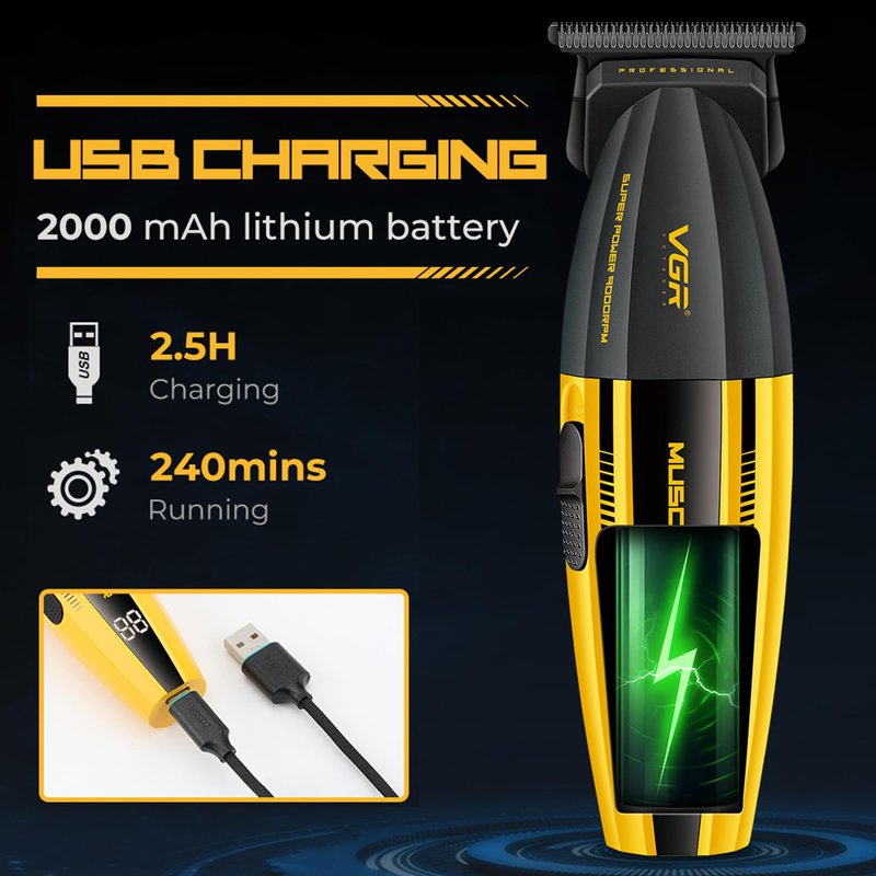 VGR 285T Small Hair Trimmer for Men, 9000RPM Professional Beard Trimmer for Men, Zero Gapped Ceramic & DLC T Blade Clippers for Hair Cutting, Cordless Hair Clippers Barber Kit with LED Display