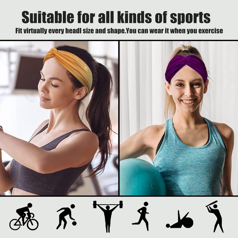 Yeshan 12 Pack Wide Twist Headbands for Women No slip Turban Headband Stretchy Criss Cross Head bands Yoga Workout Sport Hair bands Solid colors Bandana Headbands