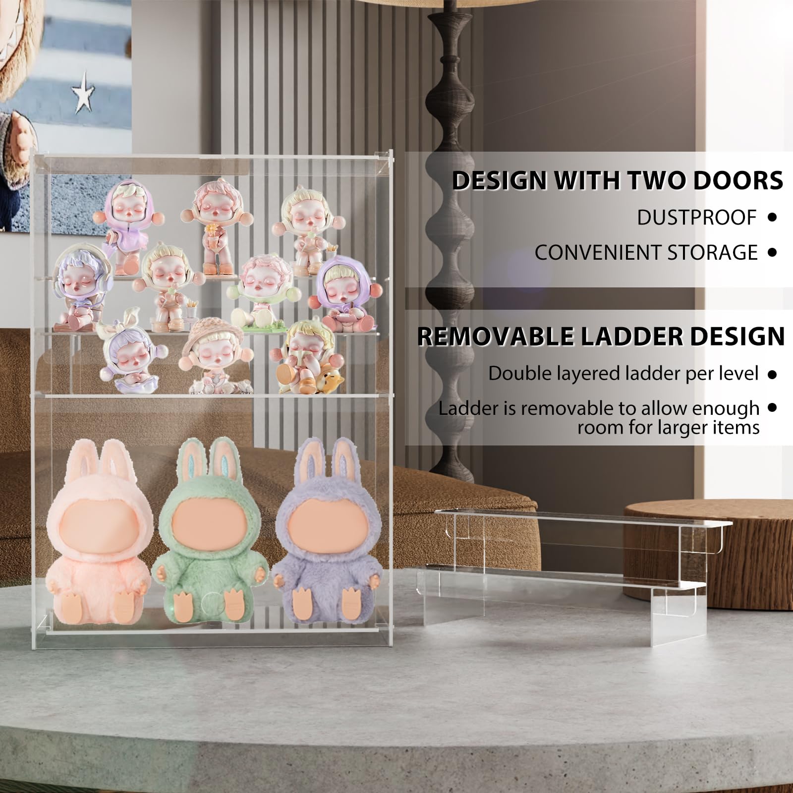 Nynelly 2 Tier Acrylic Display Case for Collectibles, Clear Display Boxes with Shelves and Door, Assemble Countertop Minifigure Showcase for Action Figures,Funko Pop, Toys,12“Lx6.9 Wx16.7 H