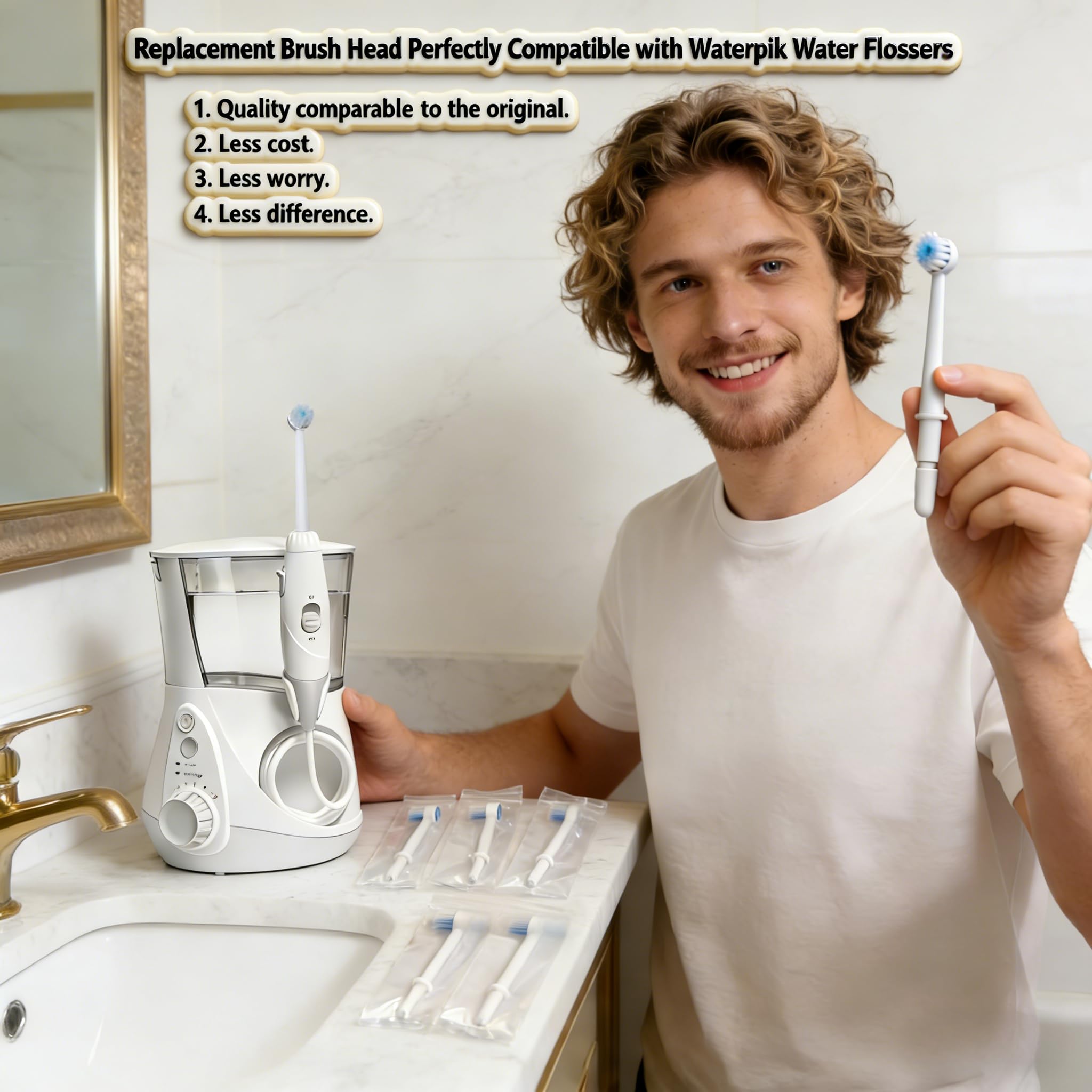 3Pack Replacement Toothbrush Heads for Waterpik Water Flossers, Replacement Picks Compatible with Waterpik, Replacement Heads for Water Pick flosser.(Assorted Brushhead, Random Delivery)