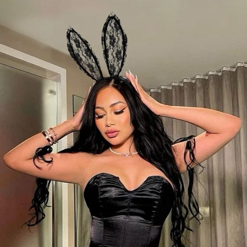 Huachi Bunny Ears Headband Black Lace Bunny Costume Sexy Bunny Ear for Women Party Cosplay Halloween Hair Accessories