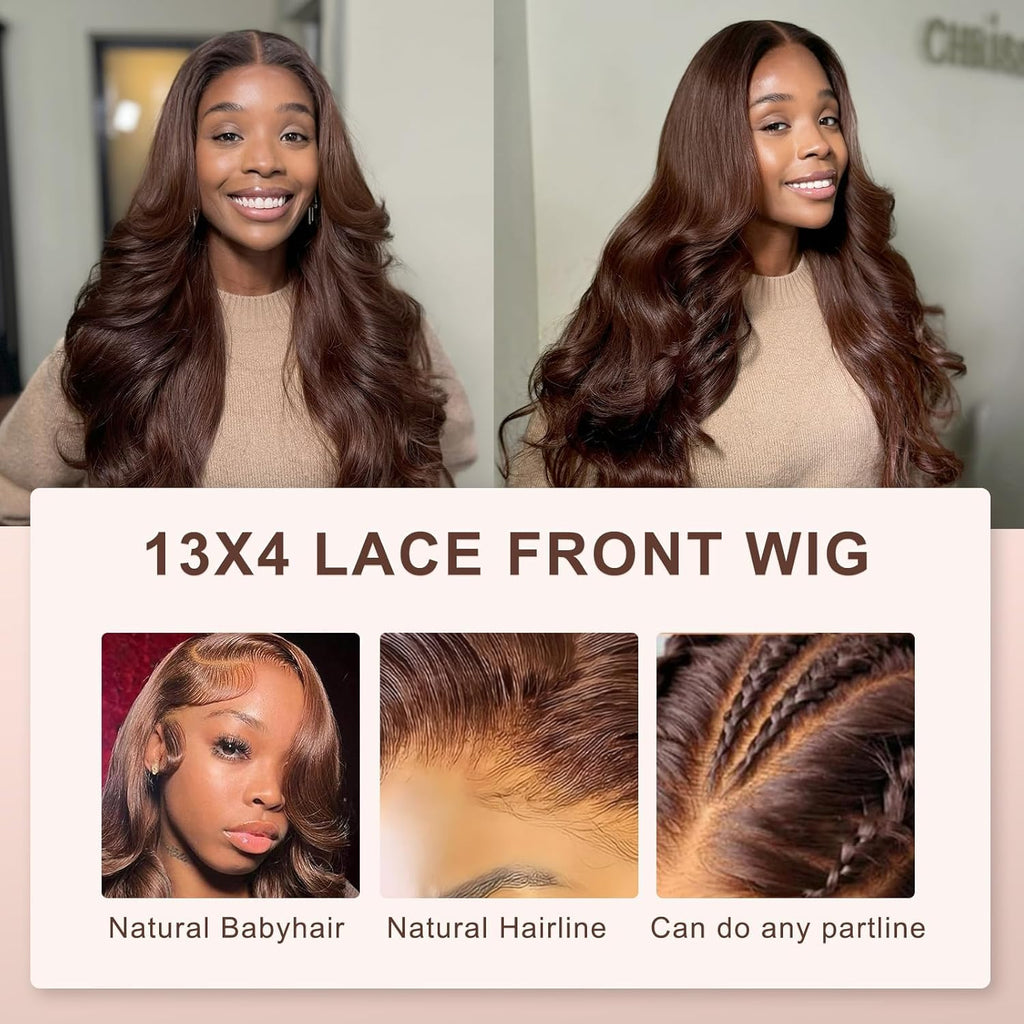 vivehebe Chocolate Brown Lace Front Wig 26 Inch 13x4 Body Wave HD Lace Front Wigs Human Hair Pre Plucked 180% Density Brown Wig for Women