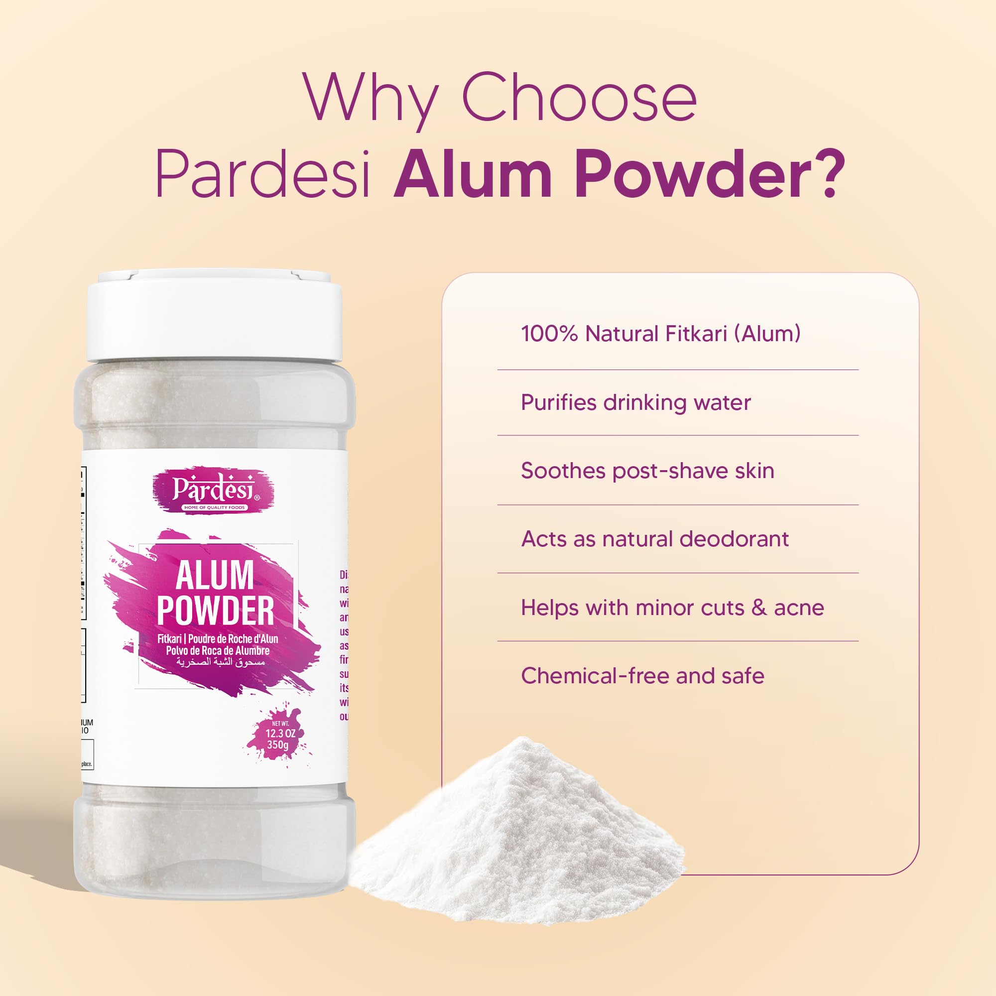 Pardesi Alum Powder (Fitkari Phitkari) 350g, Fine Potassium Alum