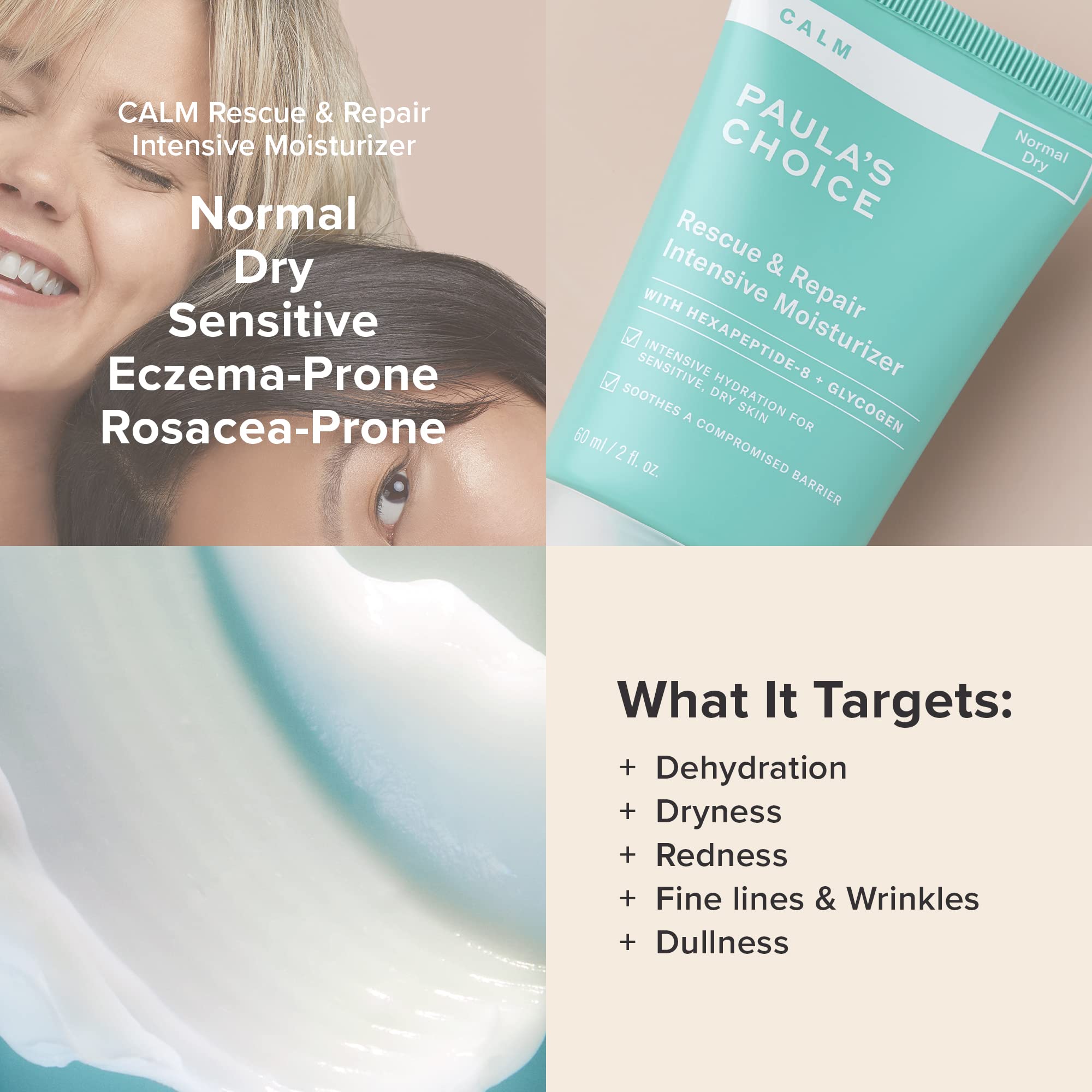 Paula's Choice CALM Intensive Face Moisturizer for Dry & Sensitive Skin, Face Cream Calms, Hydrates & Soothes Redness, Suitable for Rosacea-Prone & Eczema-Prone Skin & Fragrance-Free