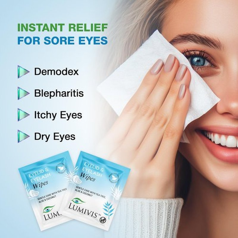 Lumivis Tea Tree Oil Eyelid Wipes – 144 Individually Wrapped Pads for Daily Eye Cleansing, Makeup Removal & Eyelid Hygiene – Gentle, Soothing, Natural Formula