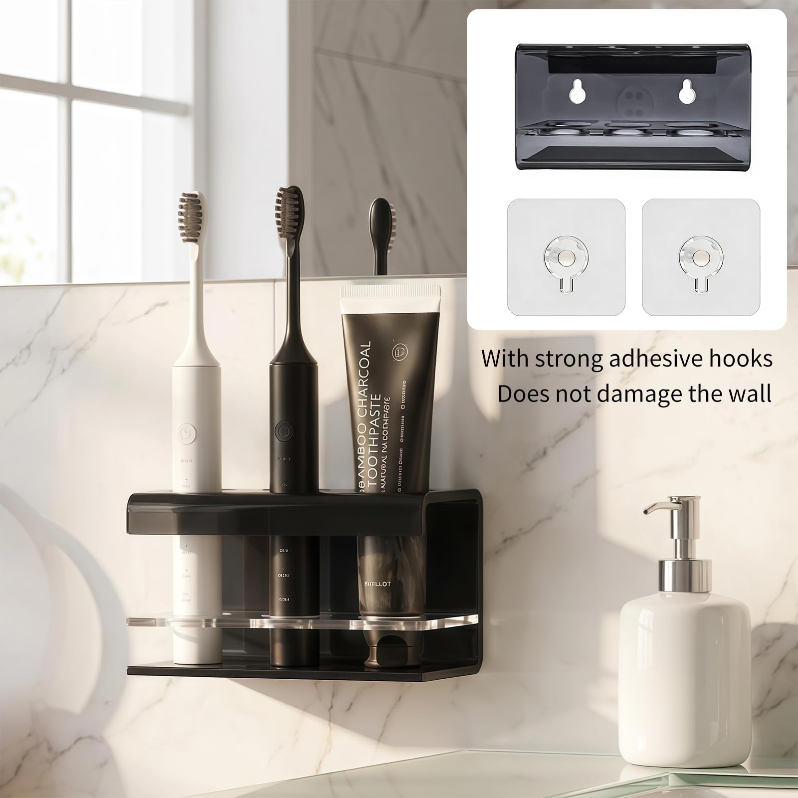 Dvzodlxn 3 Slots Acrylic Electric Toothbrush Holders for Bathrooms(Black)