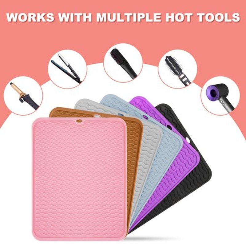 Arsmonjeal Oversize Silicone Heat Resistant Mat for Curling Irons, Hair Straighteners, Flat Irons and Hot Hair Styling Tools, Portable Wrap Pad Cover for Vanity, Travel, Salon(14.2" x 11.0")