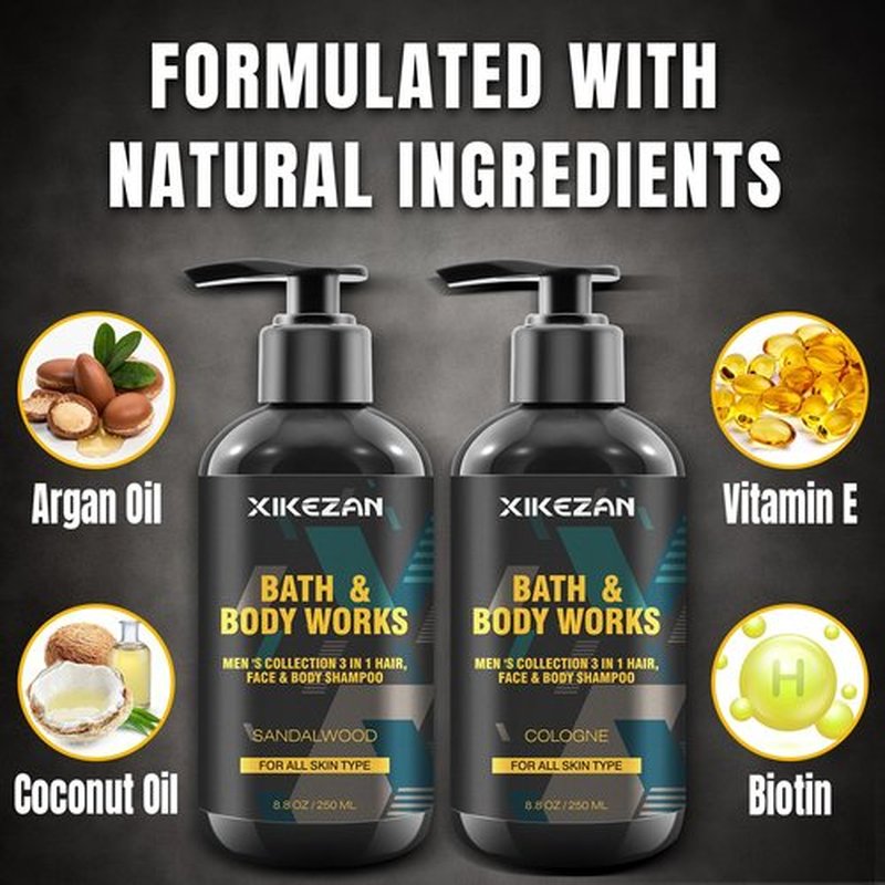 Gifts for Men,Mens Body Wash Gift Set Cleansing & Hydrating Skin w/Face Wash,Deodorant,Sandalwood & Cologne 3 in 1 Hair,Face & Body Wash,Mens Stocking Stuffers Christmas Gifts for Men Him Dad Husband
