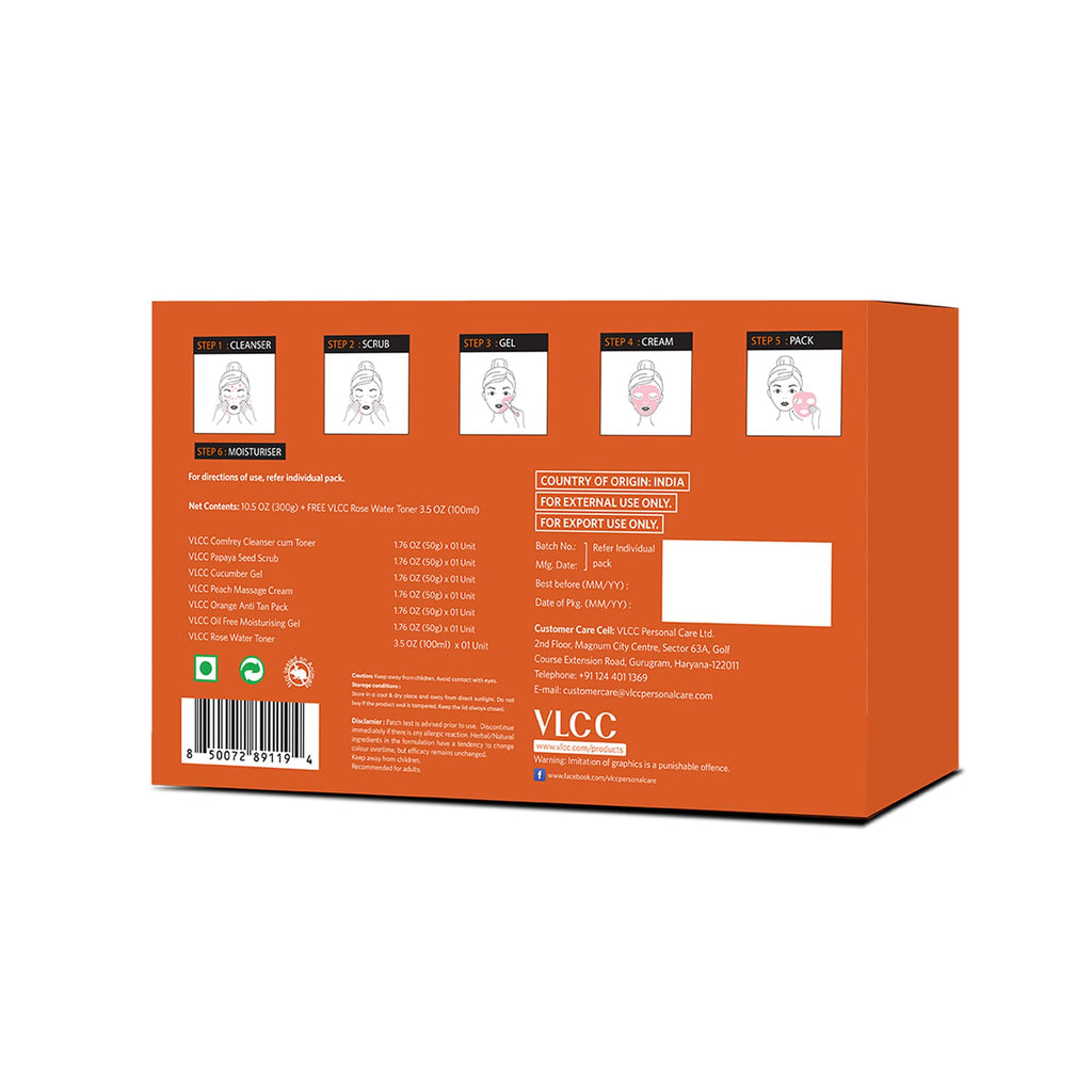 VLCC Anti Blemish Facial Kit - Includes 7 Skin Care Products - Face Wash and Facial Cleanser with Papaya, Cucumber, Aloe Vera and Orange Peel - 7 Pc