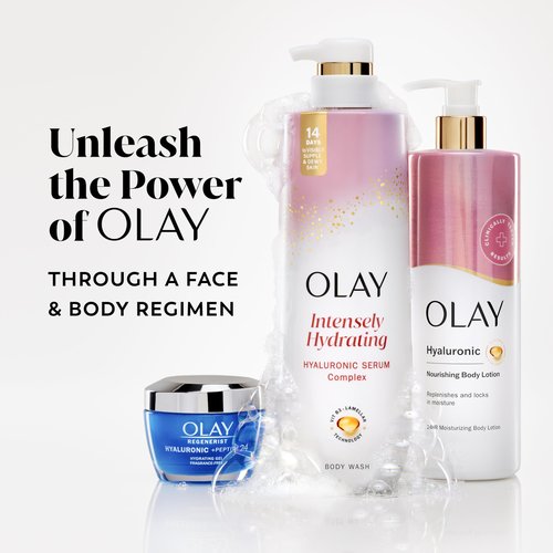 Olay Body Wash for Women, Intensely Hydrating, Hyaluronic Acid Serum Complex, Renews Moisture, Free of Parabens & Phthalates, Vitamin B3 Lameller Technology, For All Skin Types, 26 fl oz (Pack of 2)