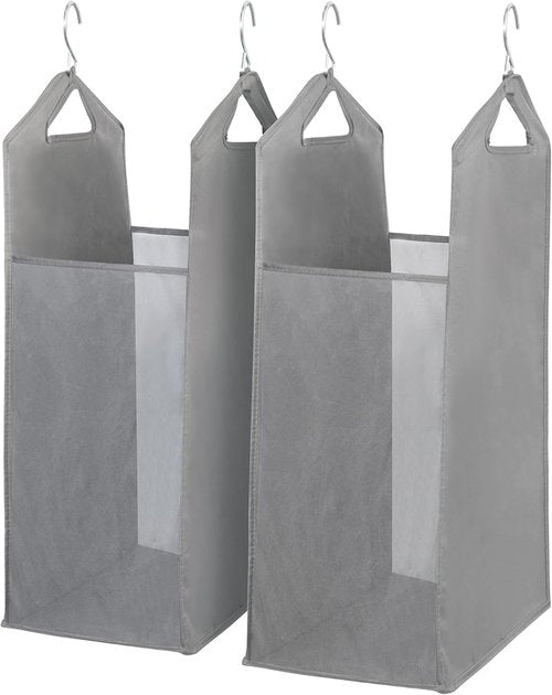 Storage Maniac 2-Pack Hanging Laundry Hamper - Slim Double Organizer with See-Through Mesh, Grey