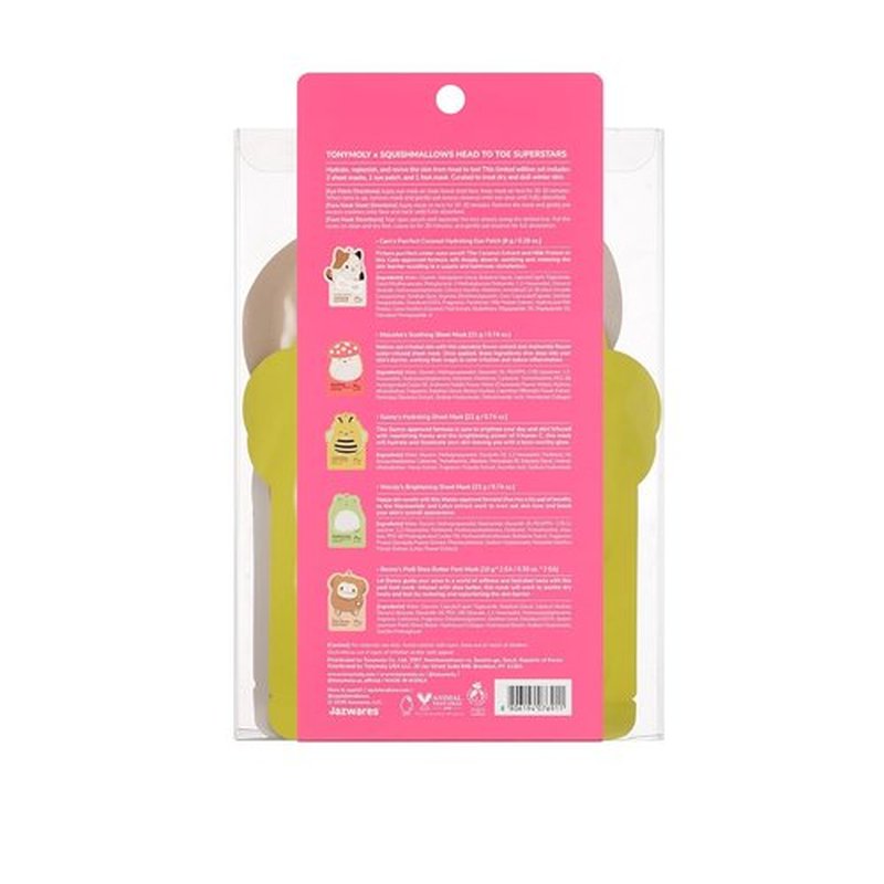 TONYMOLY x Squishmallows Head to Toe Mask Set - 5-Piece Hydrating & Brightening Holiday Gift Set | Soothing Face, Hand & Foot Masks