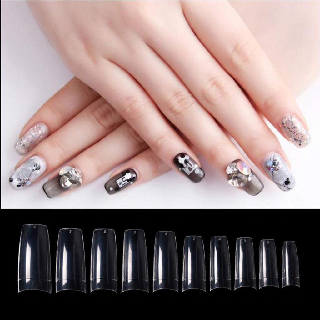 Vodisa Clear Nail Tips 500pcs French Acrylic Half Cover Fake Nails with Storage Case 10 Sizes Long False Nail for Lady Nail Salons and Home DIY Nail Art(French Half Cover)