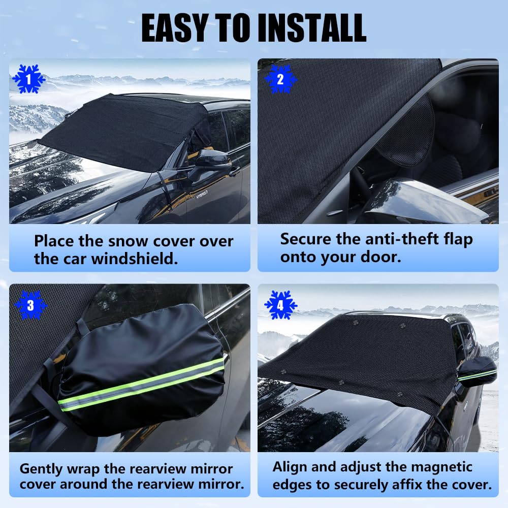 Sompaty Car Windshield Cover for Ice and Snow, Windshield Snow Cover, Performance Brake Kits with Side Mirrors Cover for Snow, Ice, UV Fits Most Cars, Trucks, Vans, SUVs, Black